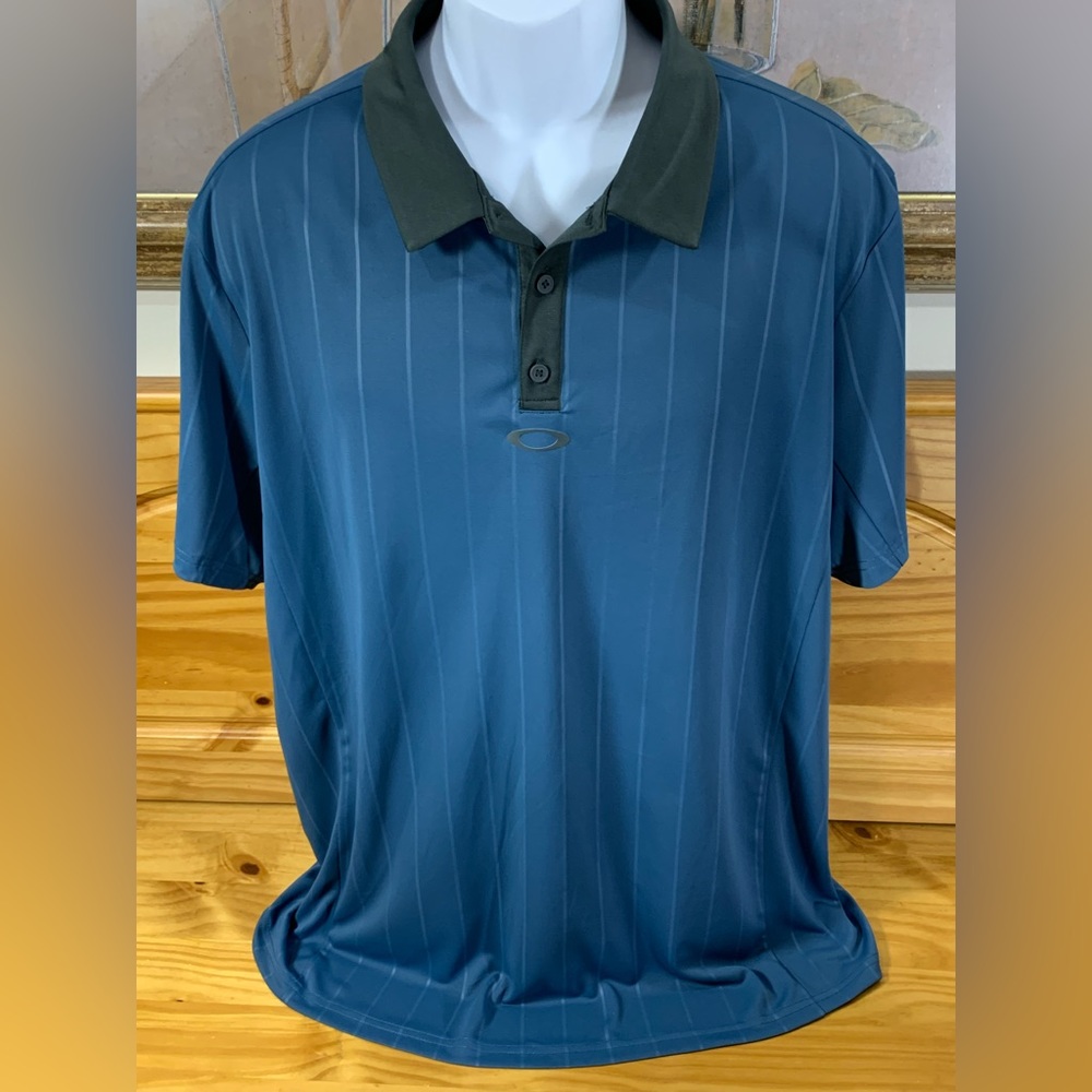 Oakley Men's Polo Golf Shirt 2XL Short Sleeve Blue/Black Regular Fit EUC